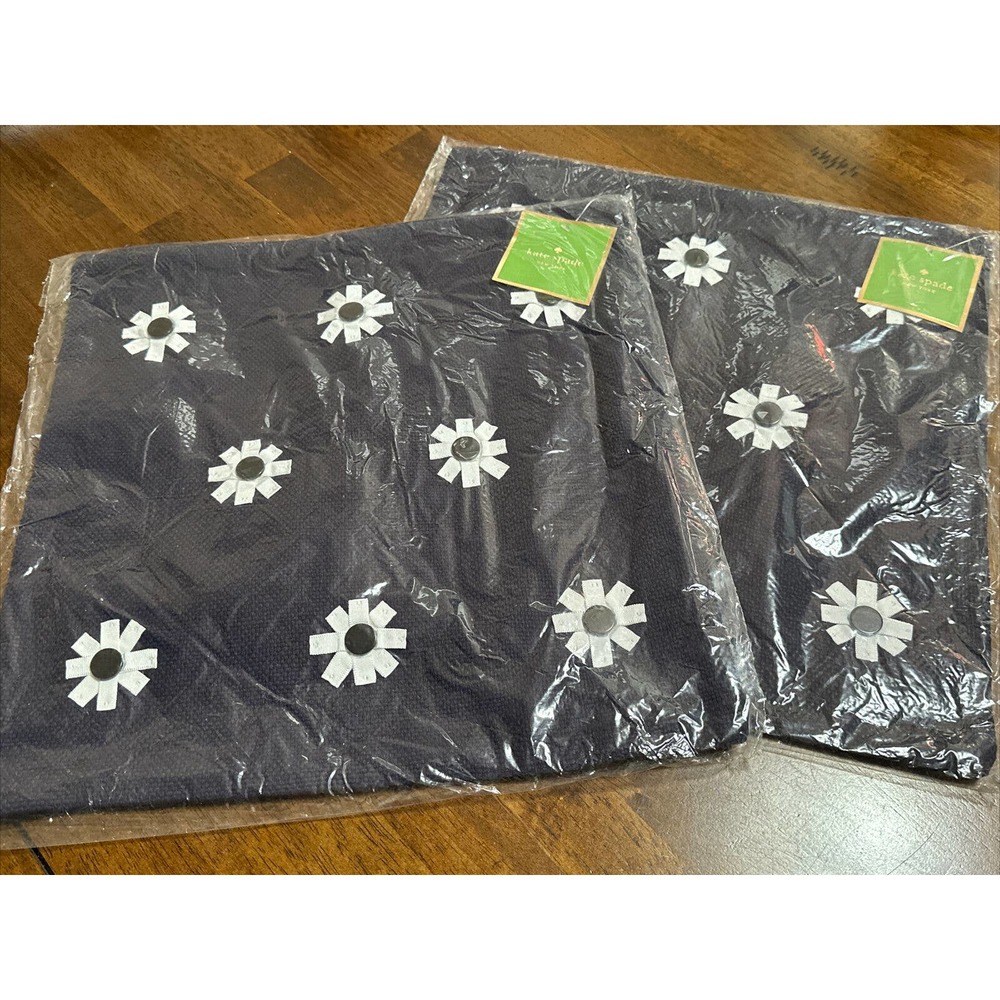 2 NEW Kate Spade Flower Ribbon Navy Decorative Pillow Cover 16 X 16 MSRP $49 Ea